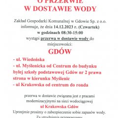 Przerwa w dostawie wody w Gdowie